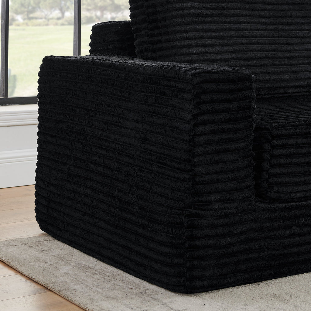 Modern Minimalist Style L Shape Modular Sectional Sofa with Corduroy Finish in Black