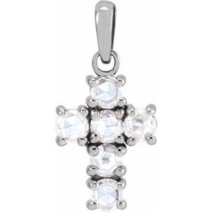 14K White Gold 1/4 CTW Rose-Cut Natural Diamond Cross Pendant