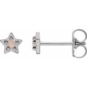 Sterling Silver Natural White Opal Petite Star Earrings