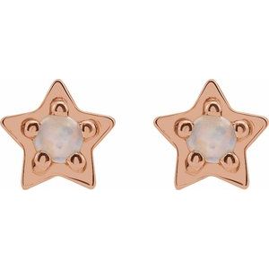 14K Rose Gold Natural White Opal Petite Star Earrings