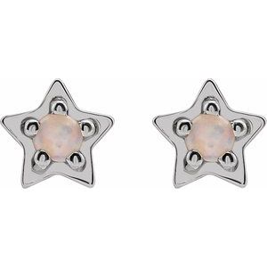 Sterling Silver Natural White Opal Petite Star Earrings – image 2