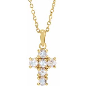 14K Yellow Gold 1/4 CTW Rose-Cut Natural Diamond Cross 16-18" Necklace