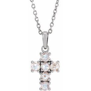 Sterling Silver 1/4 CTW Rose-Cut Natural Diamond Cross 16-18" Necklace
