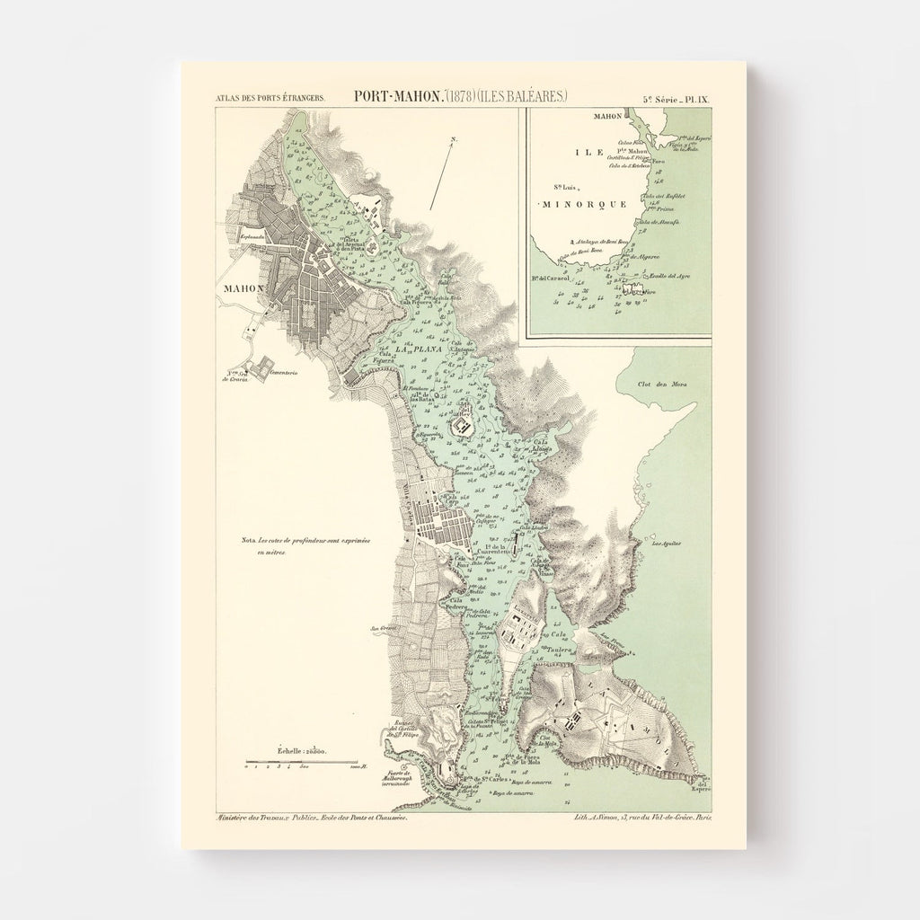 Vintage Map of Mahón, Spain 1878