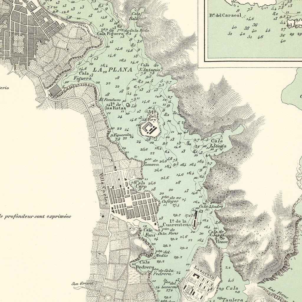 Vintage Map of Mahón, Spain 1878
