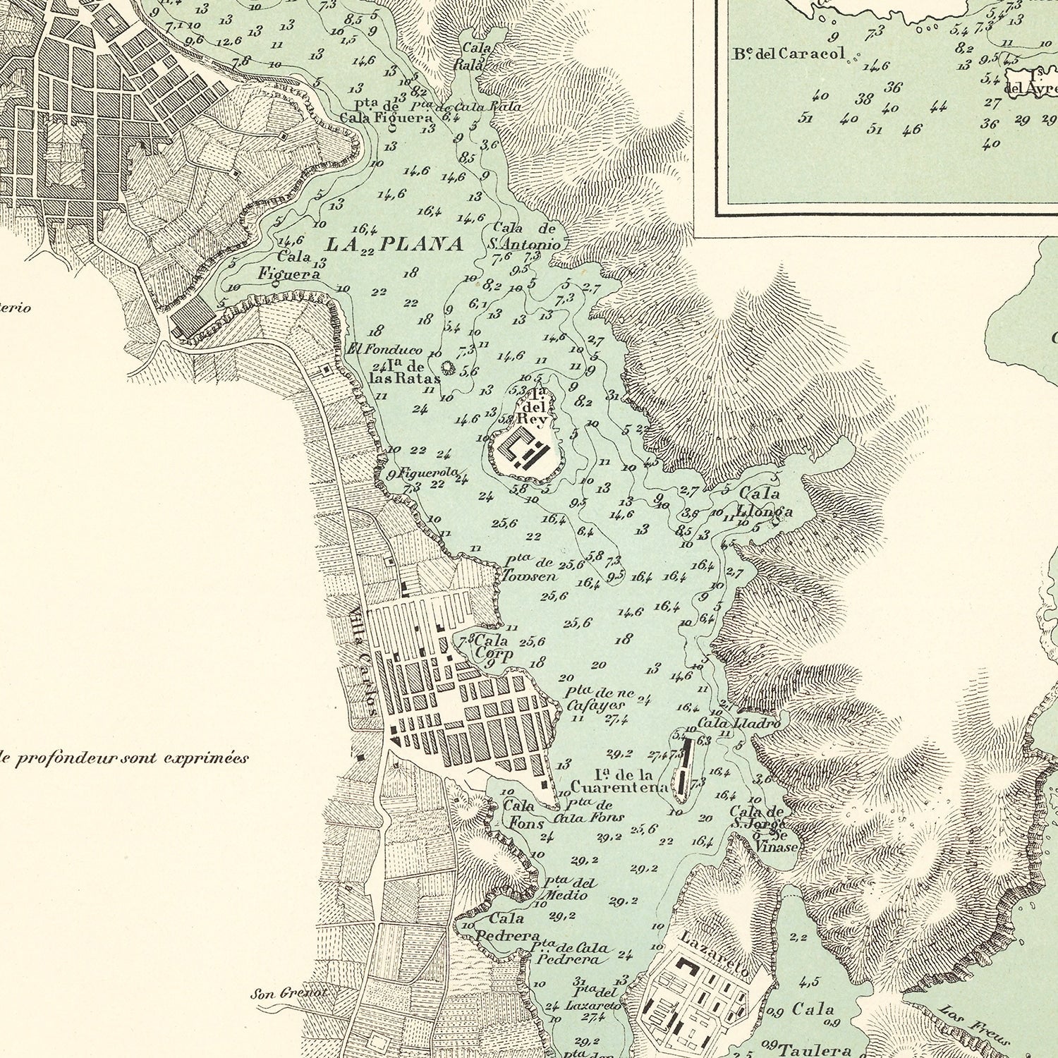Vintage Map of Mahón, Spain 1878