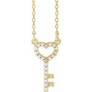 14K Yellow Gold .08 CTW Natural Diamond Heart Key 16 1/2" Necklace