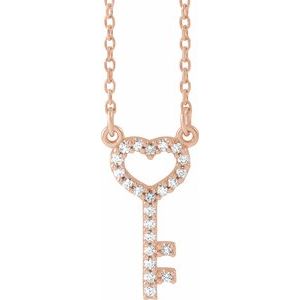 14K Rose Gold .08 CTW Natural Diamond Heart Key 16 1/2" Necklace