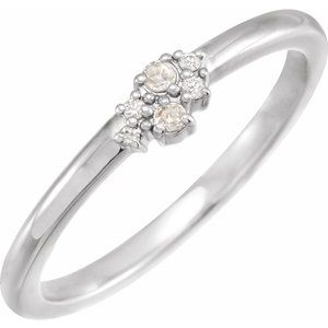 14K White Gold .04 CTW Rose-Cut & Faceted Natural Diamond Stackable Ring