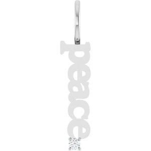 14K White Gold Natural White Sapphire Peace Charm/Pendant