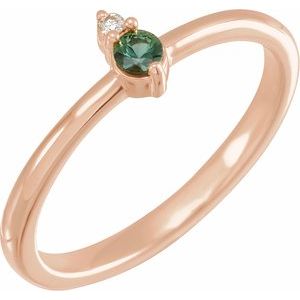 14K Rose Gold Natural Green Sapphire & .015 CT Natural Diamond Ring