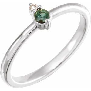 14K White Gold Natural Green Sapphire & .015 CT Natural Diamond Ring