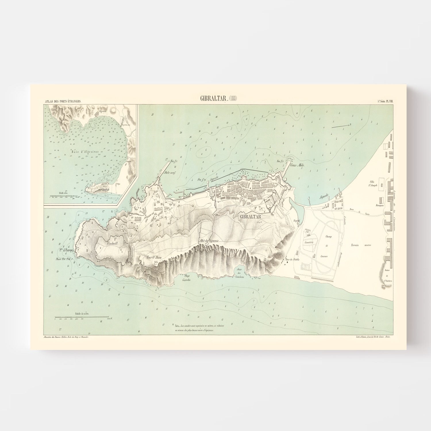 Vintage Map of Gibraltar, Spain 1888