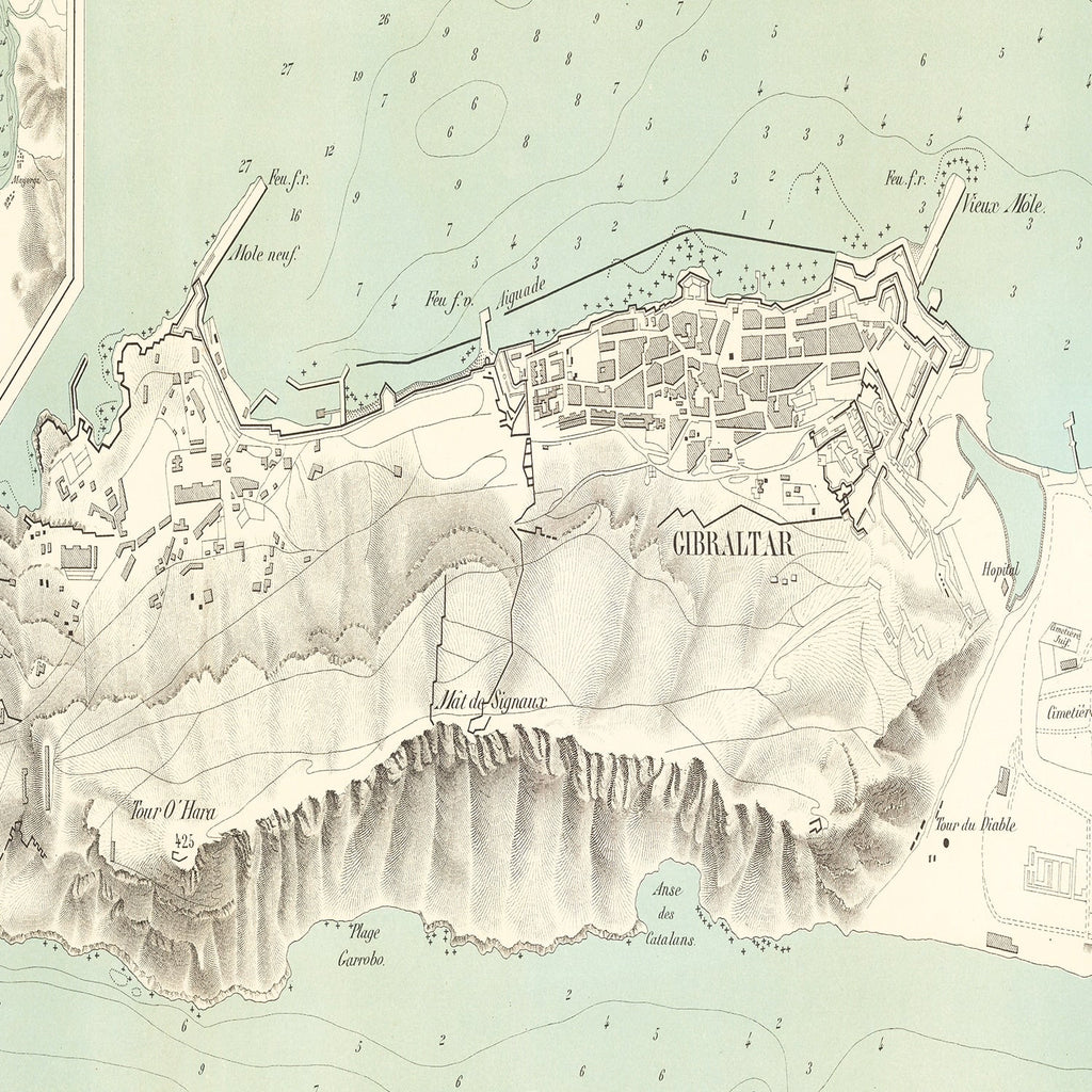 Vintage Map of Gibraltar, Spain 1888