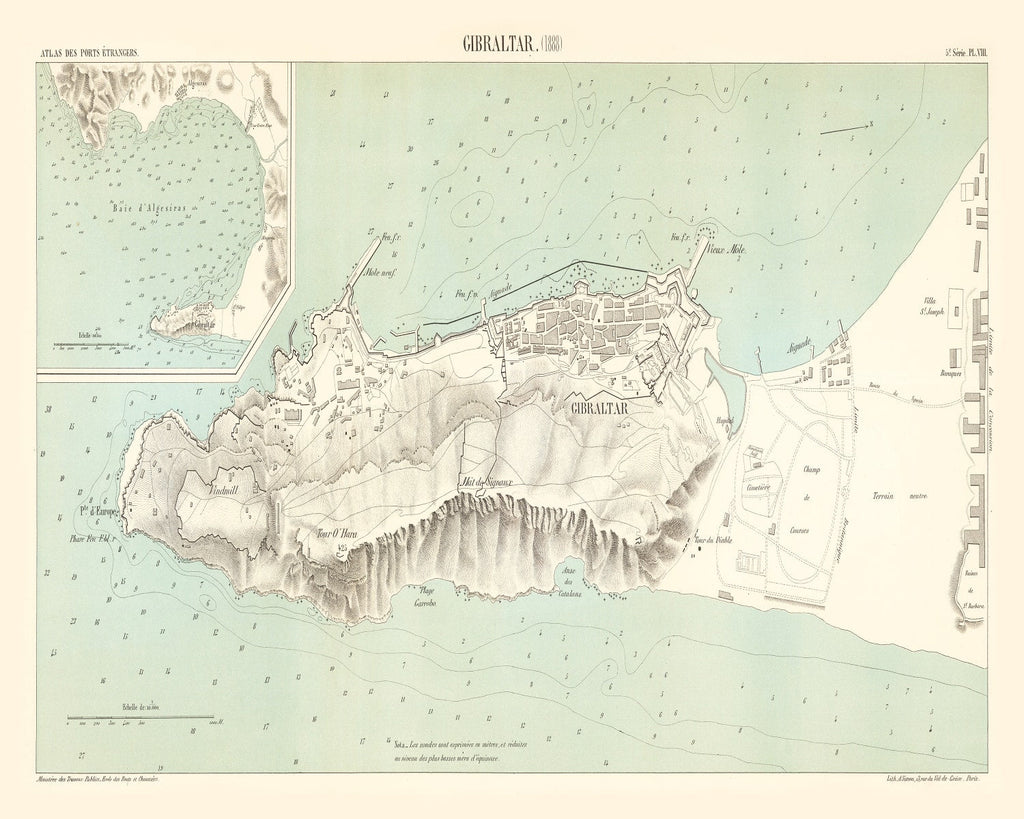 Vintage Map of Gibraltar, Spain 1888