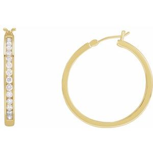 14K Yellow Gold 1 CTW Natural Diamond Hoop Earrings