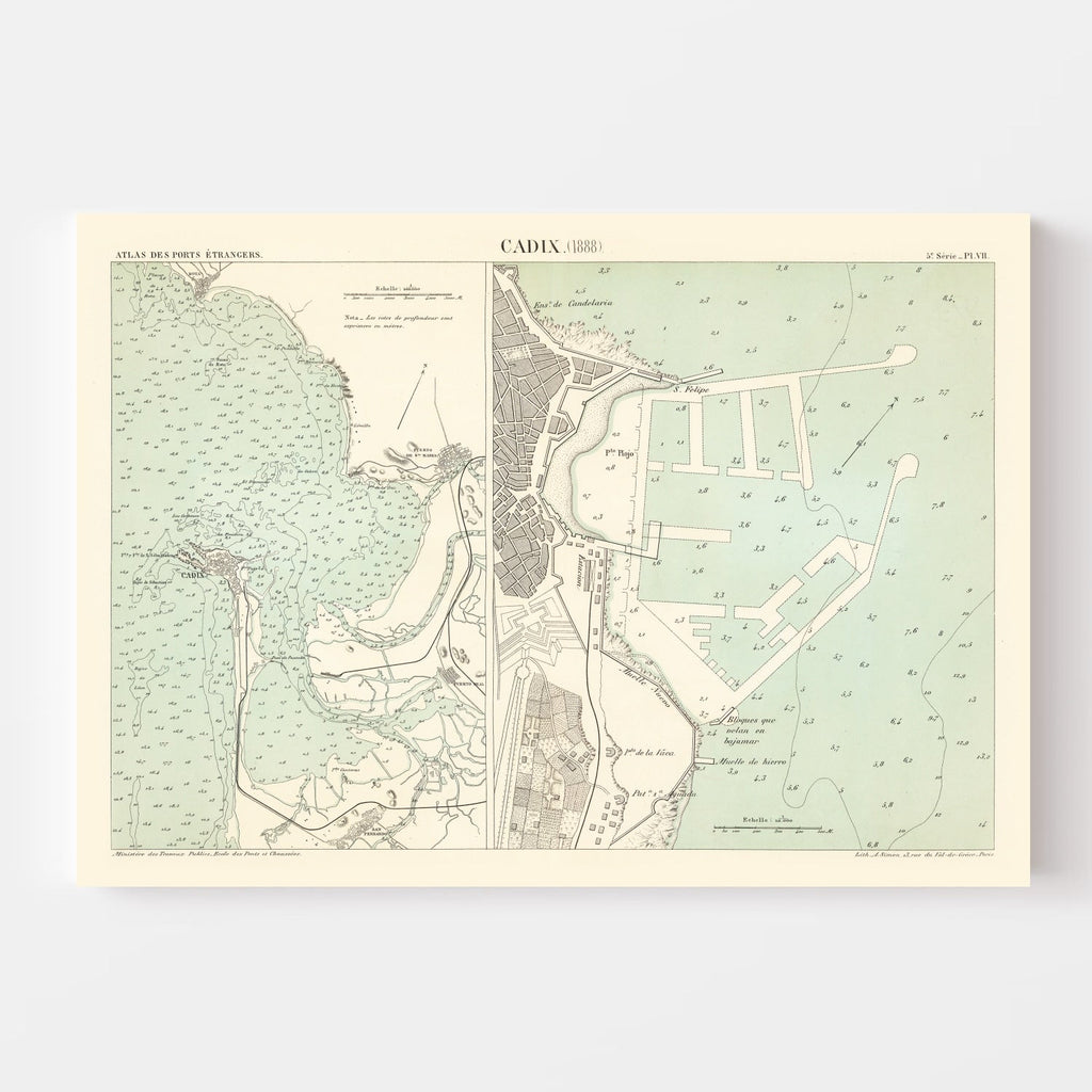 Vintage Map of Cadix, Spain 1888