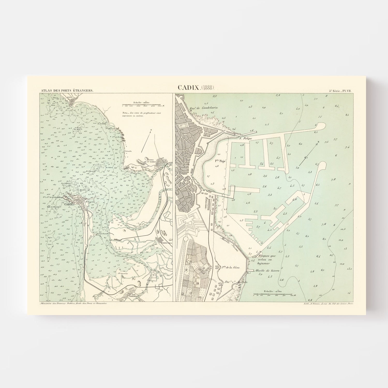 Vintage Map of Cadix, Spain 1888