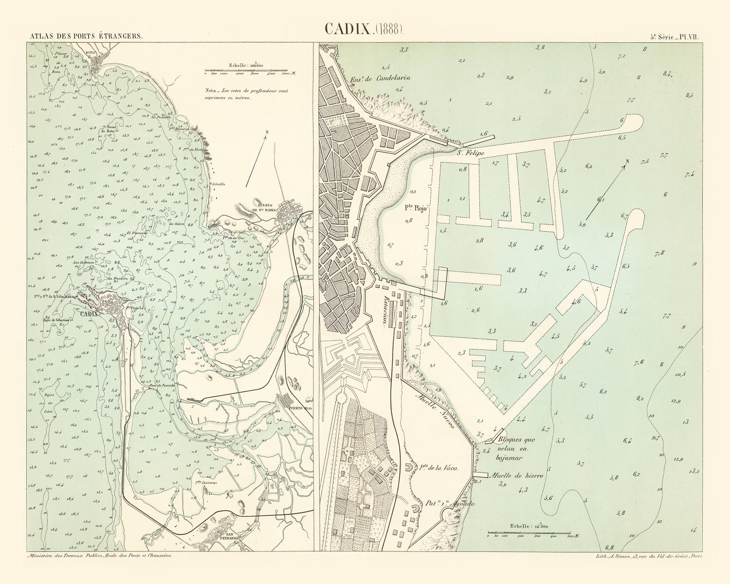 Vintage Map of Cadix, Spain 1888