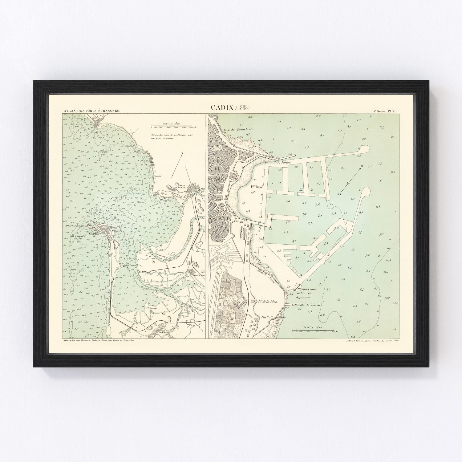 Vintage Map of Cadix, Spain 1888