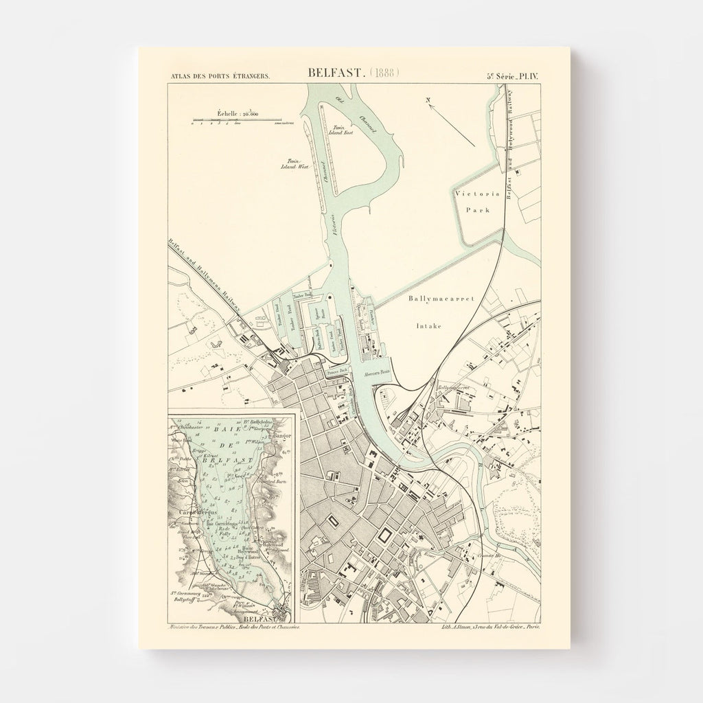 Vintage Map of Belfast, Ireland 1888