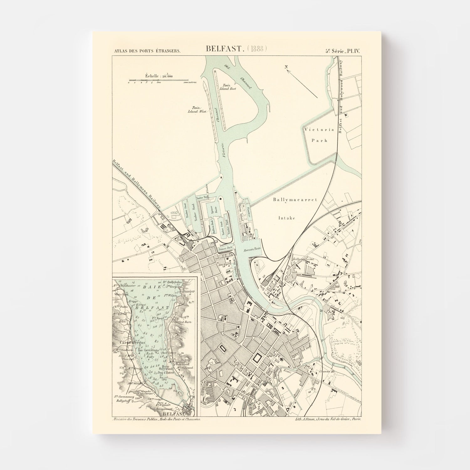 Vintage Map of Belfast, Ireland 1888