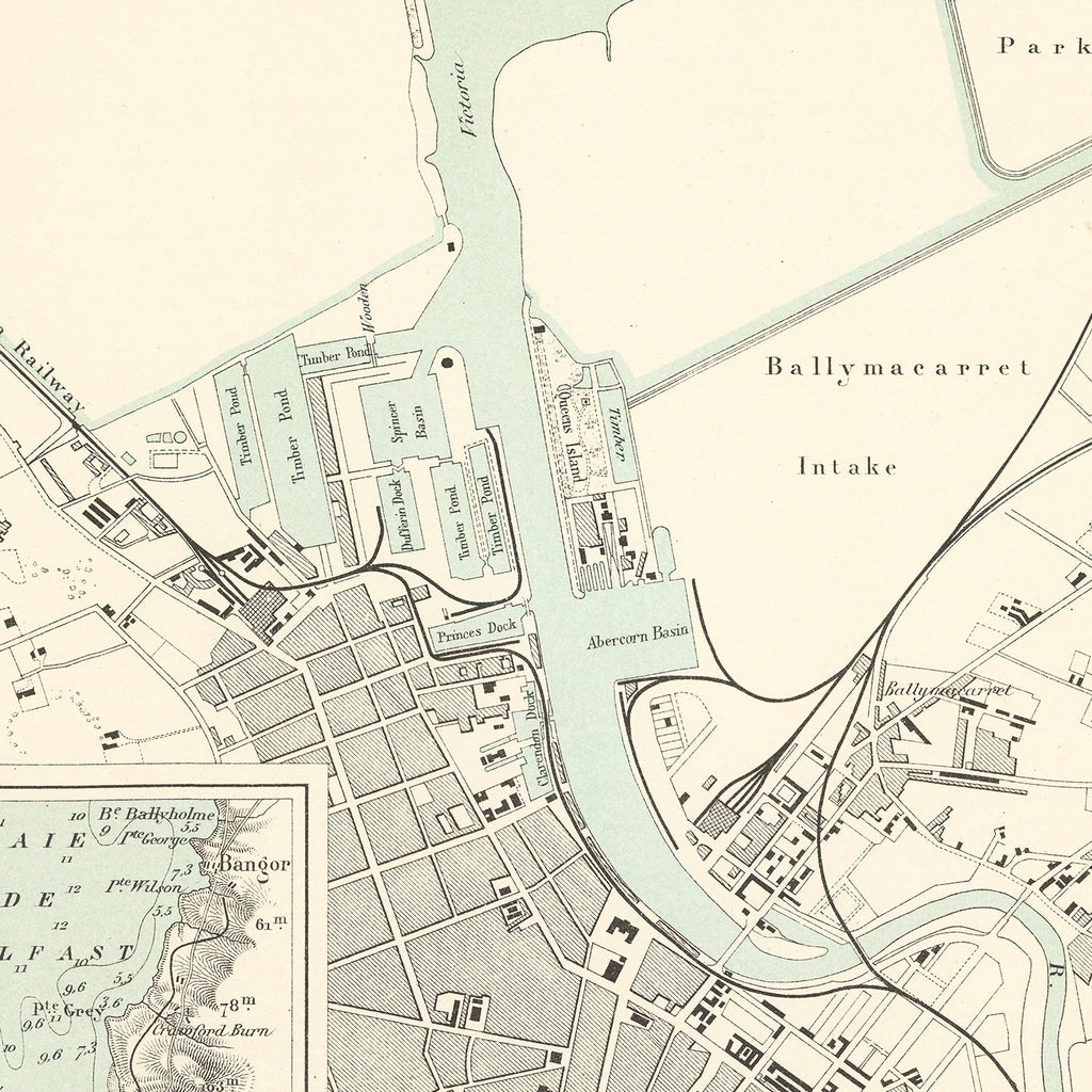 Vintage Map of Belfast, Ireland 1888