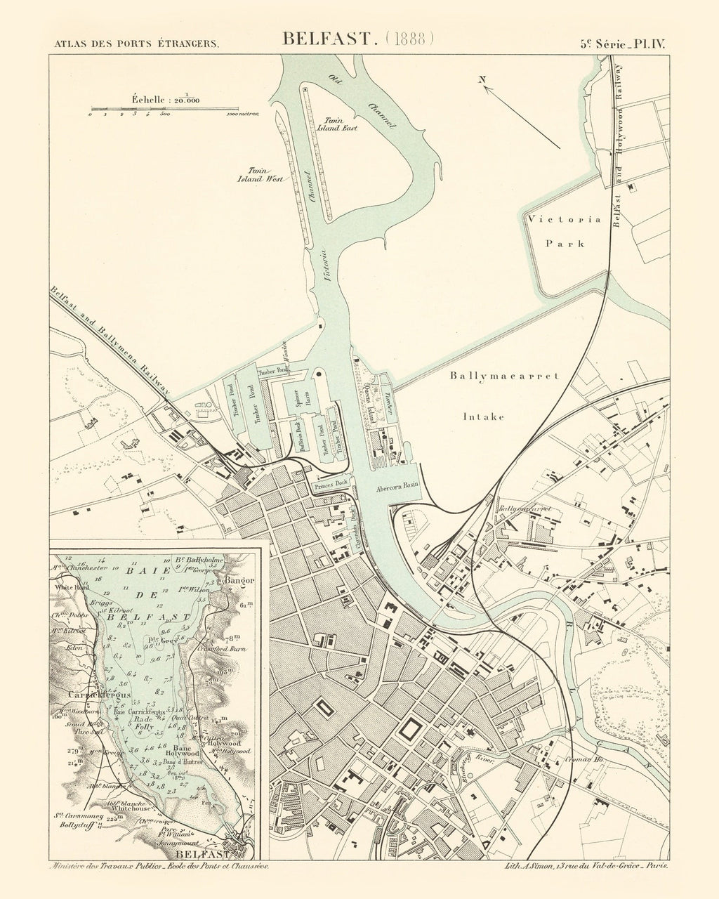 Vintage Map of Belfast, Ireland 1888