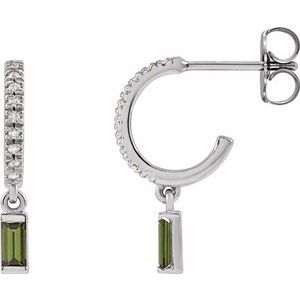 Platinum Natural Green Tourmaline & .08 CTW Natural Diamond French-Set Hoop Earrings