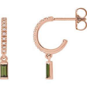14K Rose Gold Natural Green Tourmaline & .08 CTW Natural Diamond French-Set Hoop Earrings