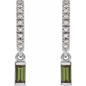 Platinum Natural Green Tourmaline & .08 CTW Natural Diamond French-Set Hoop Earrings – image 2