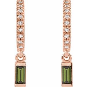 14K Rose Gold Natural Green Tourmaline & .08 CTW Natural Diamond French-Set Hoop Earrings