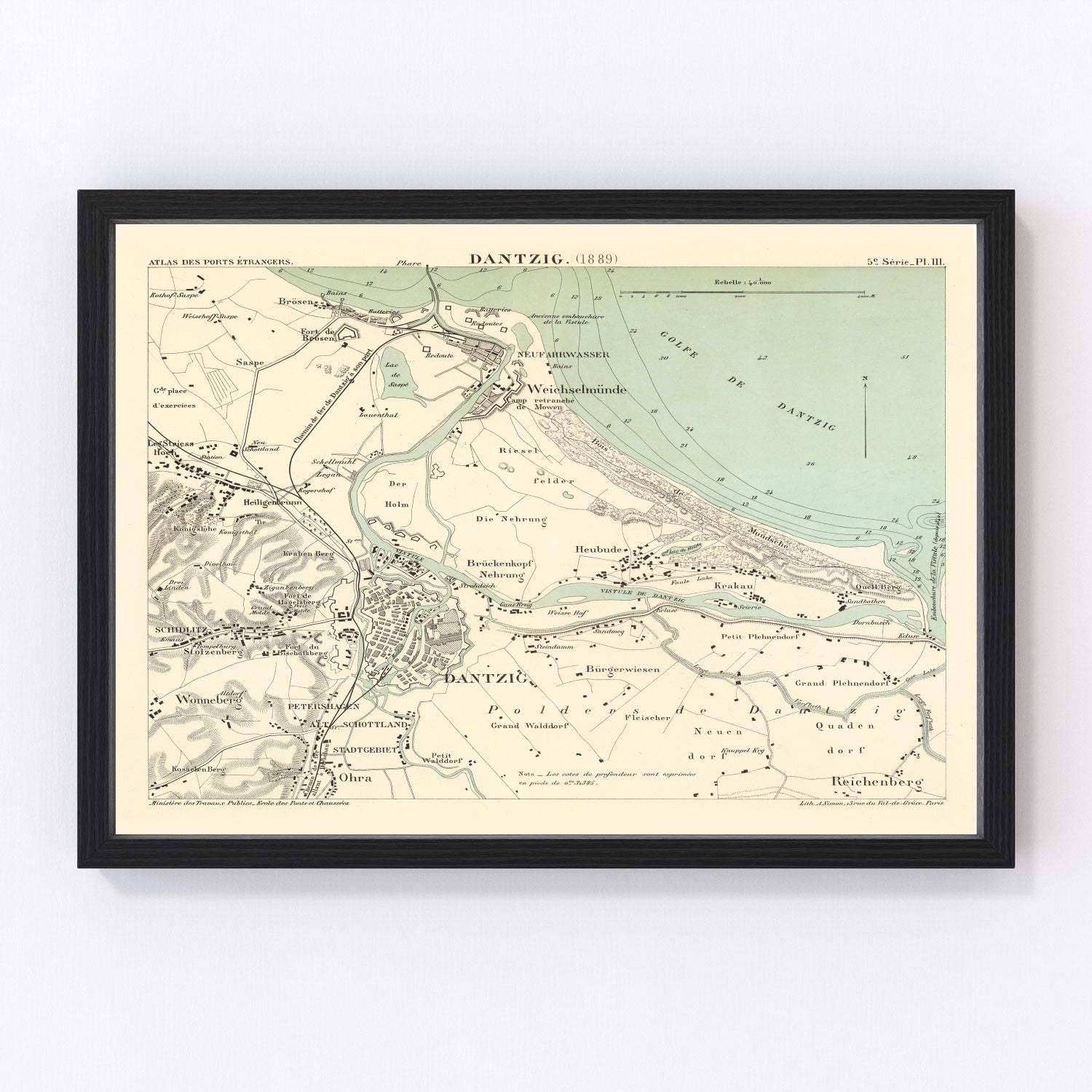Vintage Map of Danzig, Poland 1889