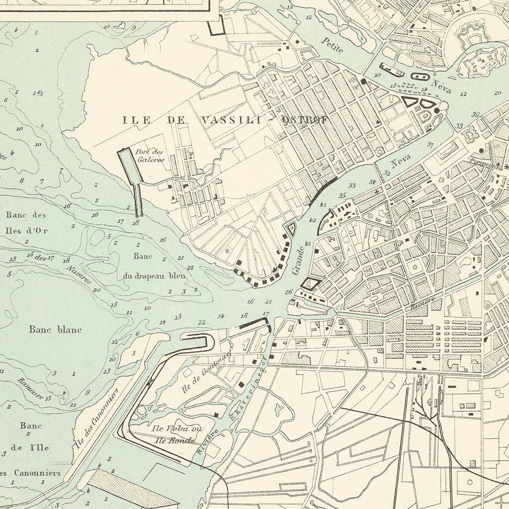 Vintage Map of Saint Petersburg, Russia 1888