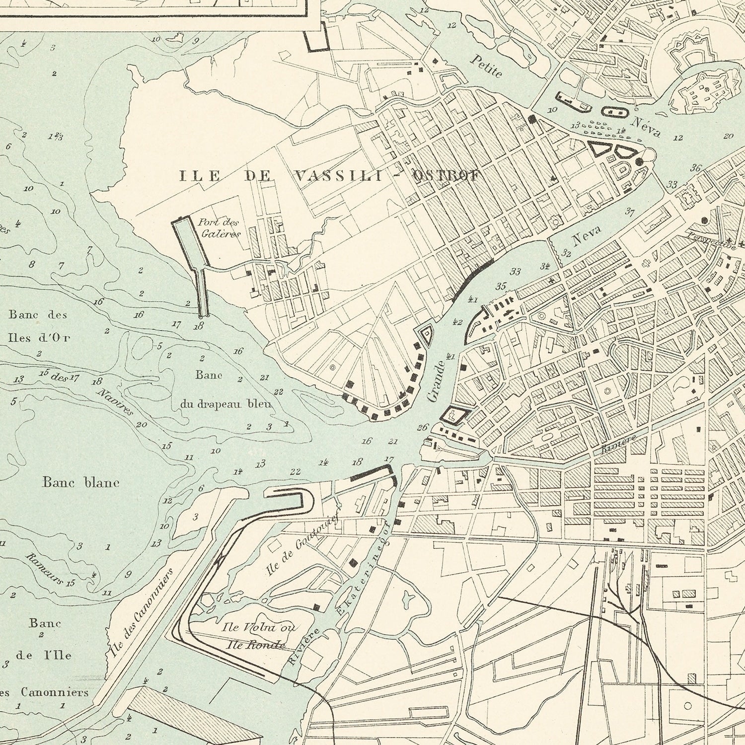 Vintage Map of Saint Petersburg, Russia 1888