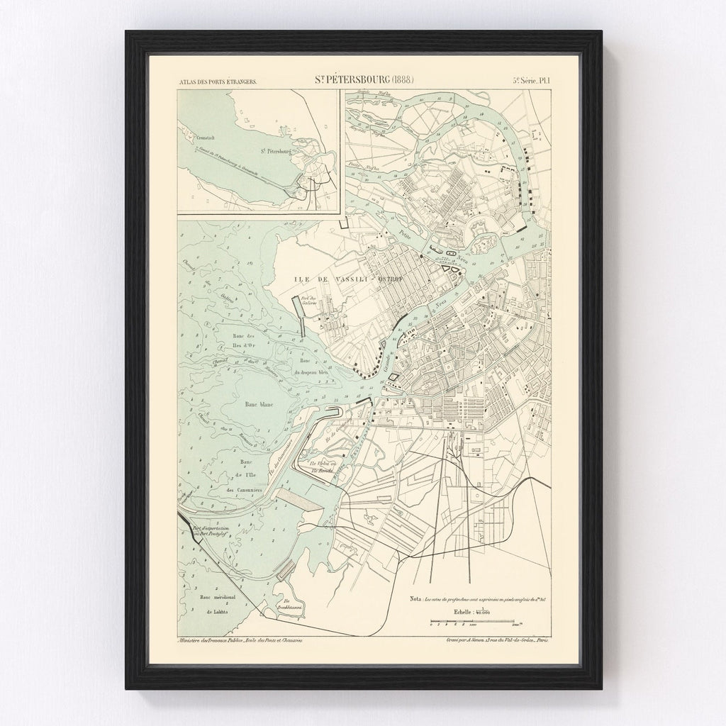 Vintage Map of Saint Petersburg, Russia 1888