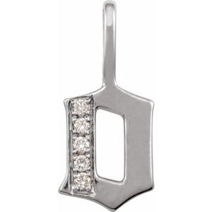 14K White .05 CTW Natural Diamond Gothic Initial O Charm/Pendant