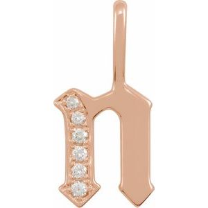 14K Rose .06 CTW Natural Diamond Gothic Initial N Charm/Pendant