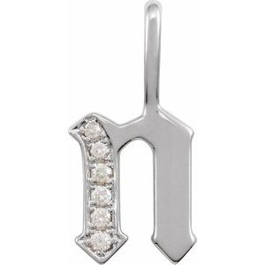 14K White Gold .06 CTW Natural Diamond Gothic Initial N Charm/Pendant