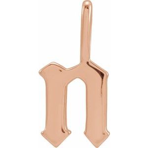14K Rose Gold Gothic Initial N Charm/Pendant