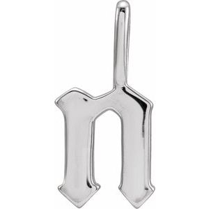 14K White Gold Gothic Initial N Charm/Pendant