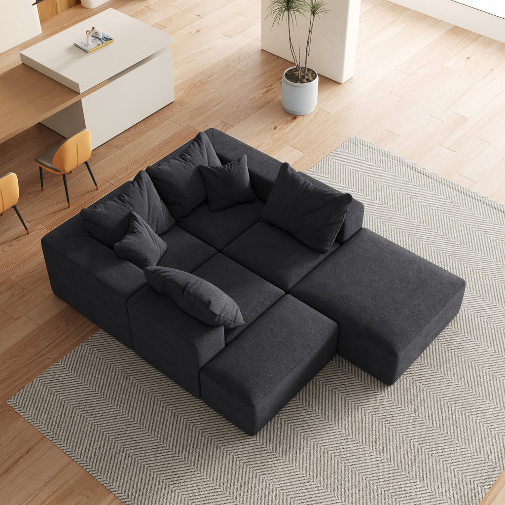 Modern Upholstered Sectional Boneless Couch Set,Modular 132' L Shaped Sectional Living Room Sofa Set With 6 Pillows,Free Combination Sofa Couch for Living Room,Bedroom