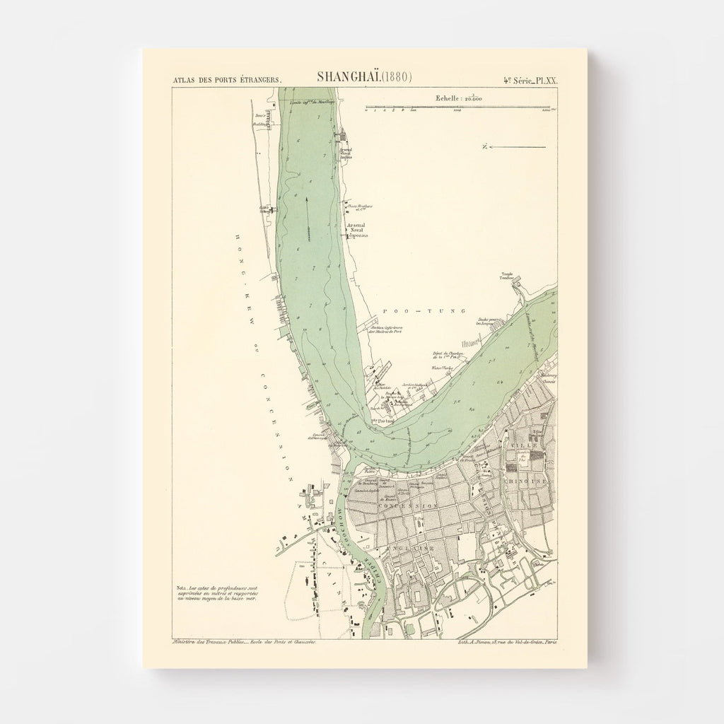 Vintage Map of Shanghai, China 1880