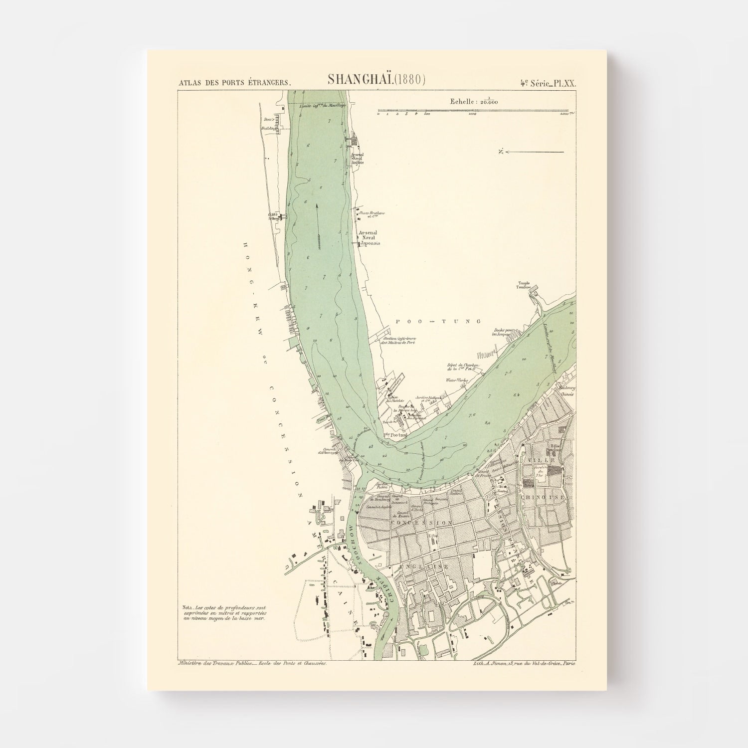 Vintage Map of Shanghai, China 1880