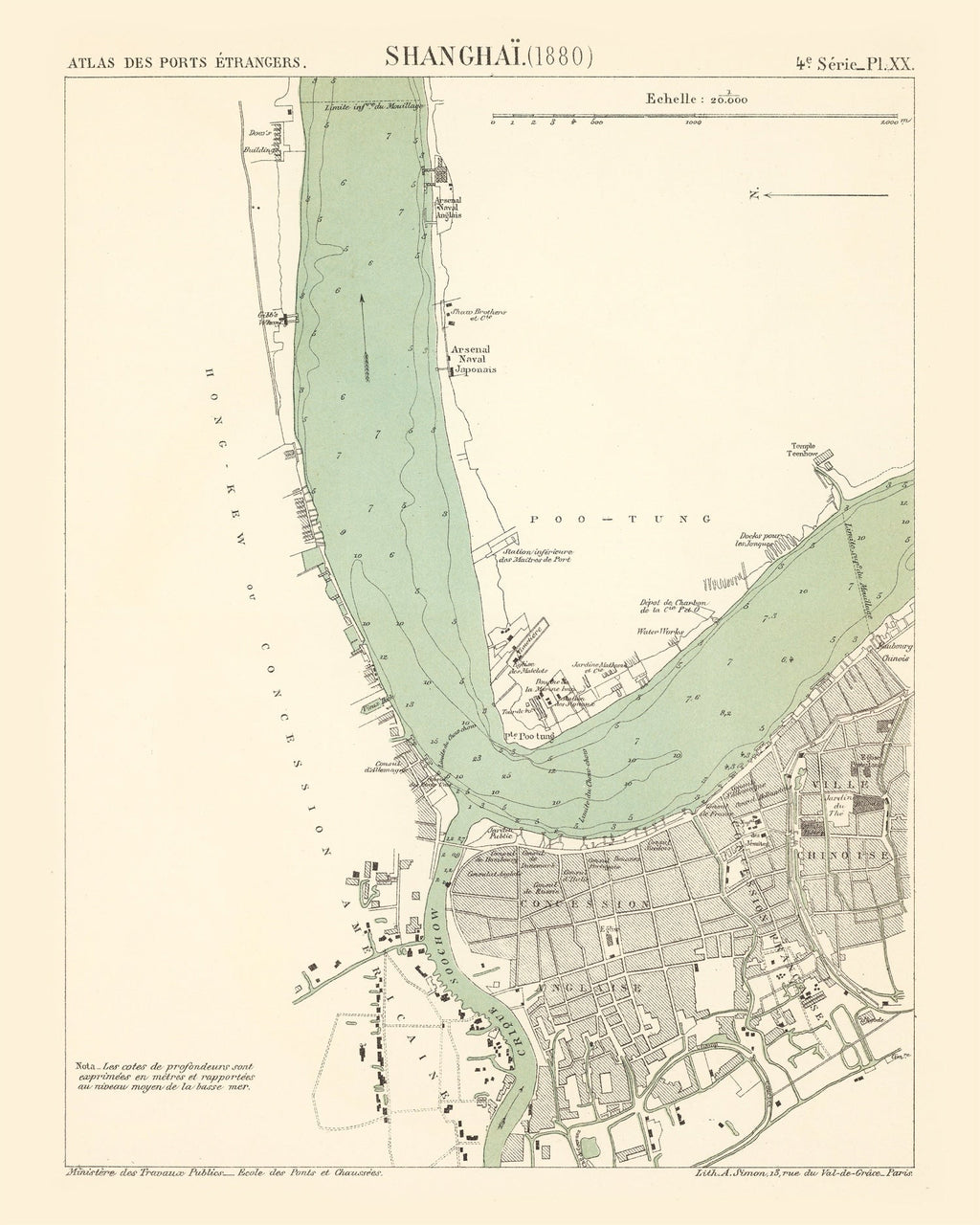 Vintage Map of Shanghai, China 1880