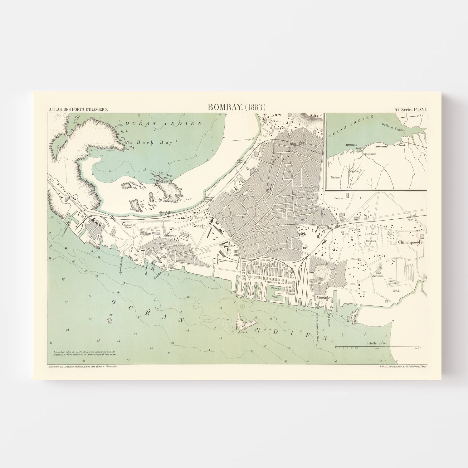 Vintage Map of Mumbai, India 1883