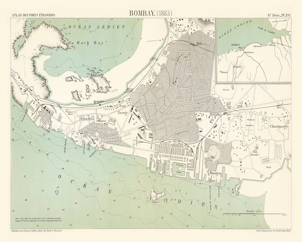 Vintage Map of Mumbai, India 1883