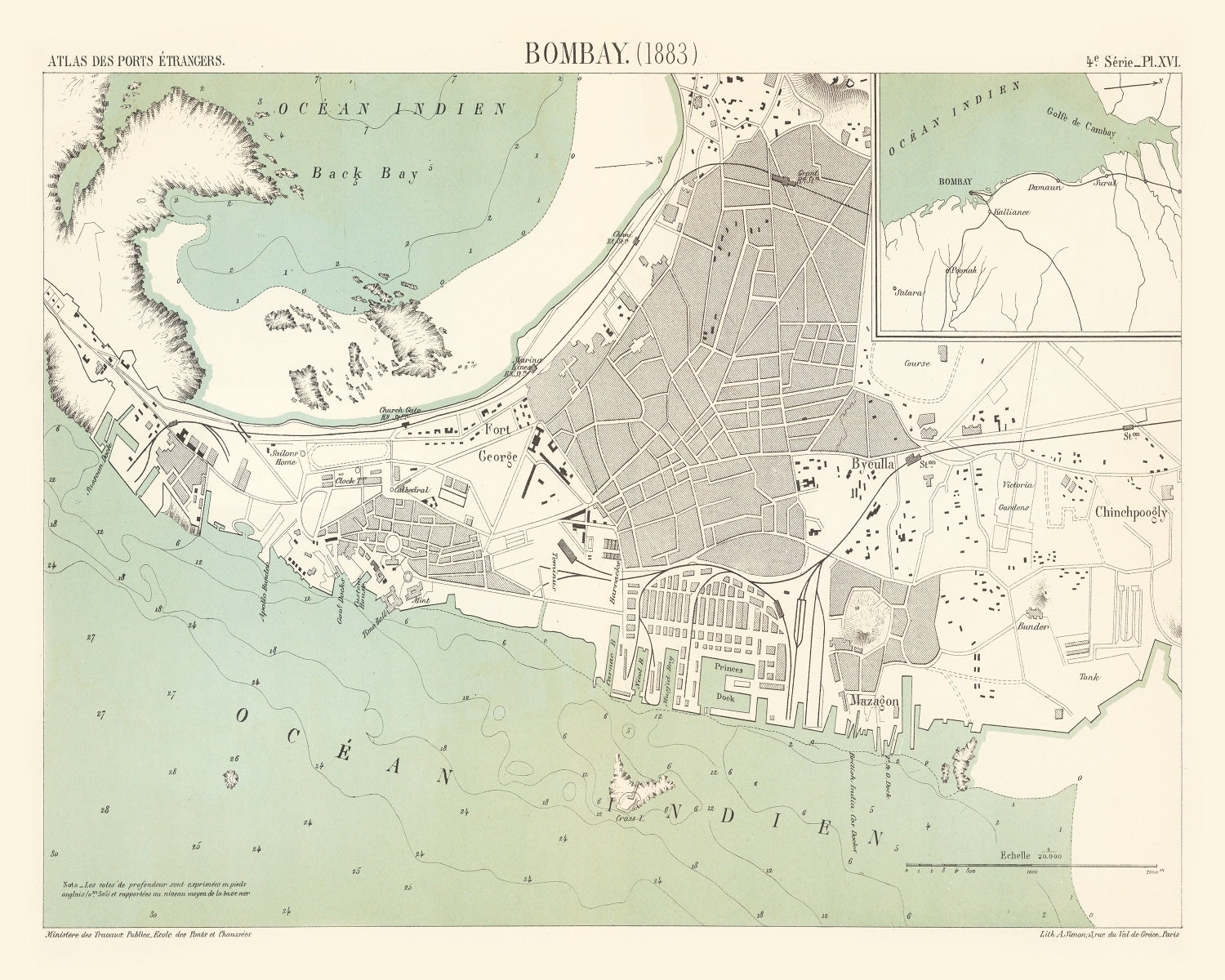 Vintage Map of Mumbai, India 1883