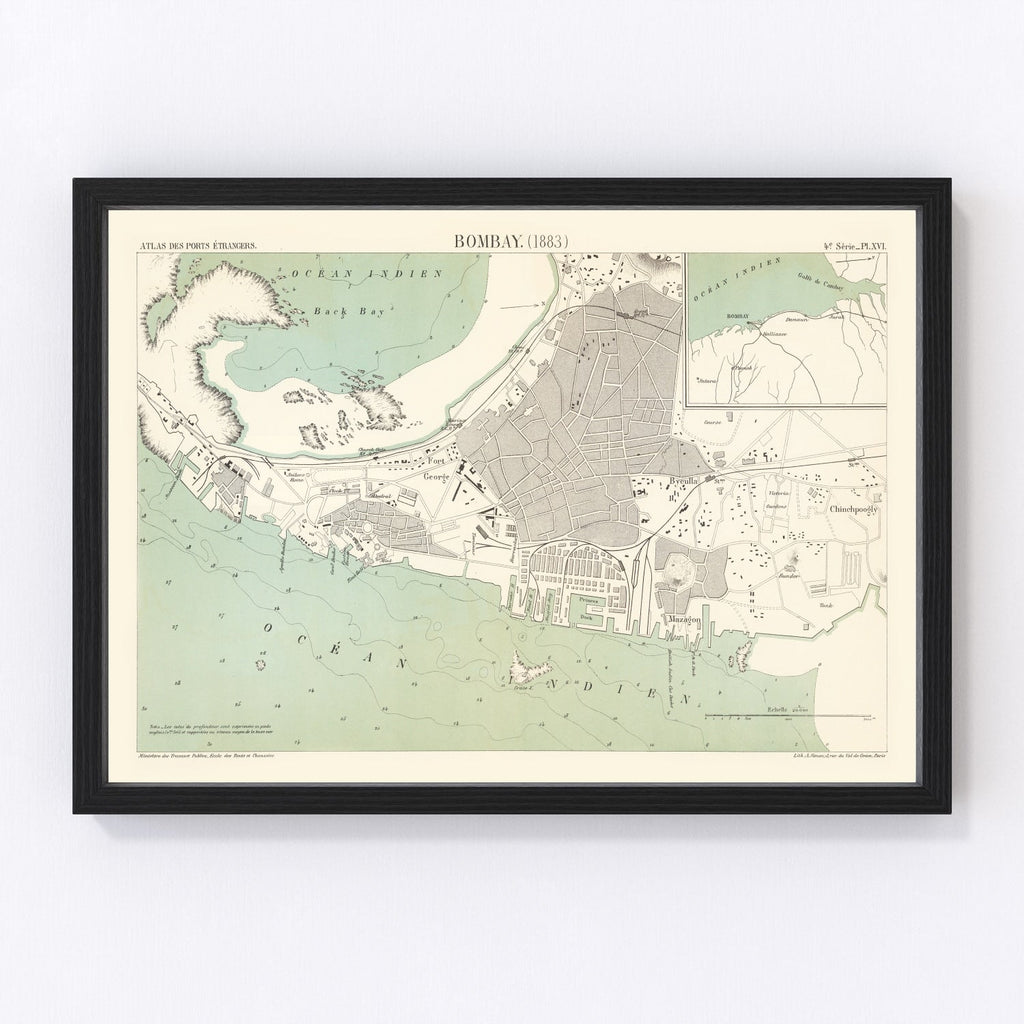 Vintage Map of Mumbai, India 1883