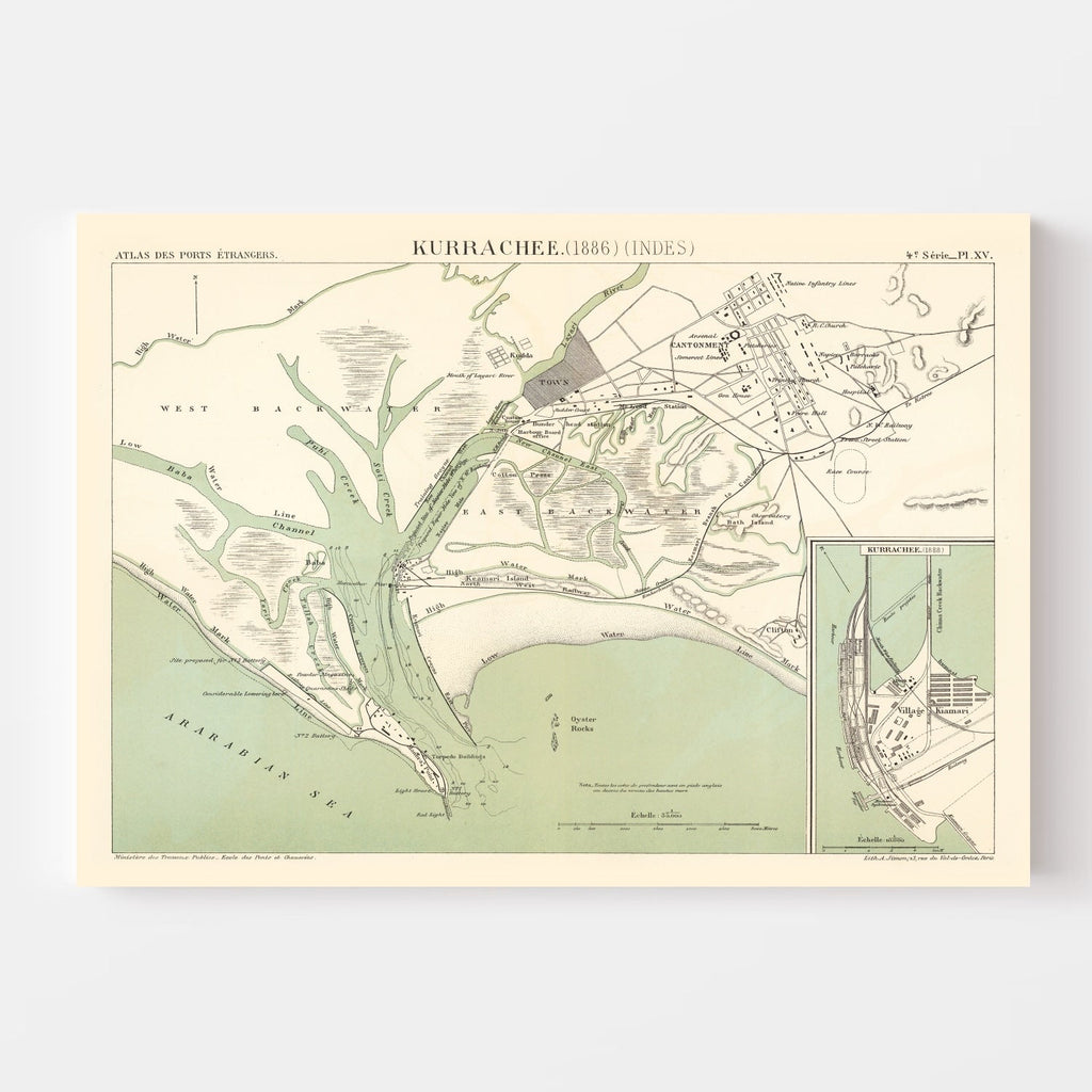Vintage Map of Karachi, Pakistan 1888